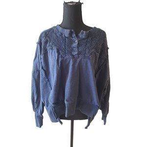 Anthropologie Pilcro Long Sleeve Blue V Neck Sweater Size M Lagenlook Oversized